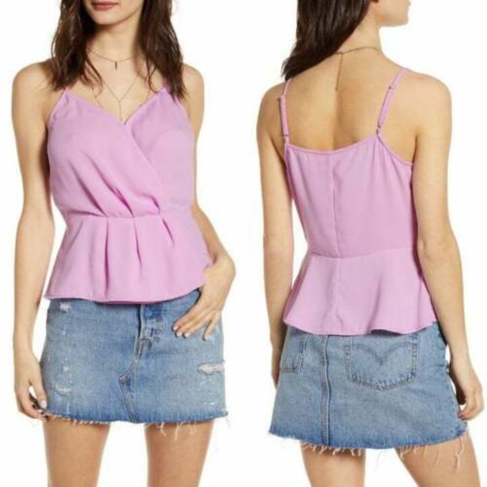 Leith Women's Lavender Peplum Faux Wrap Strappy Camisole Large NWT